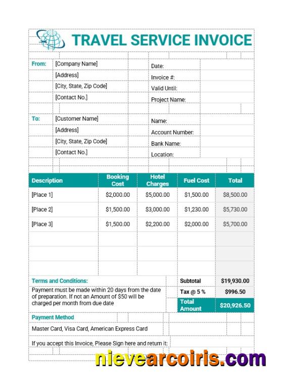 Sample Travel Service Invoice